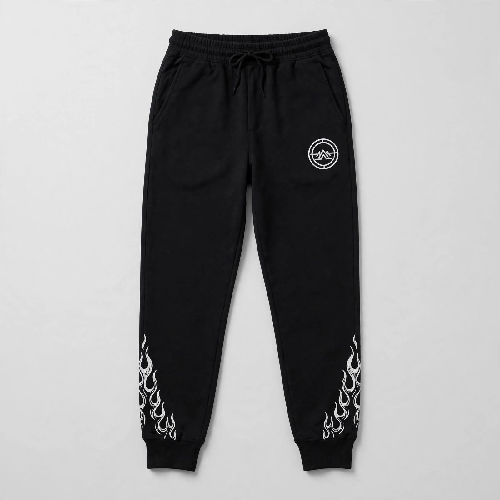 Sunfaded DTG Print Joggers - black with white flame DTG